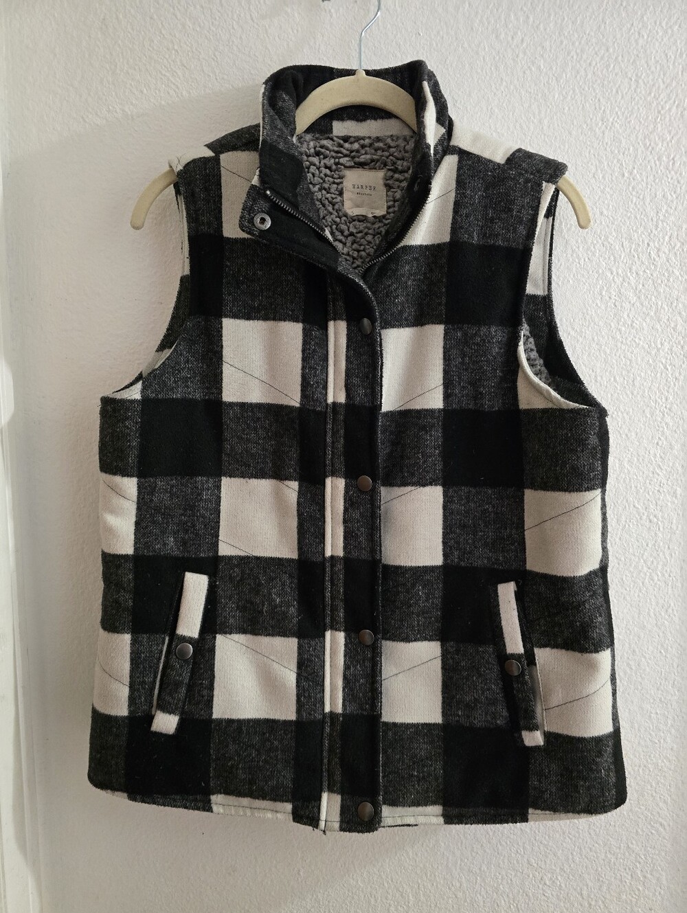 Harper | Black White Buffalo Plaid Sherpa Lined Vest